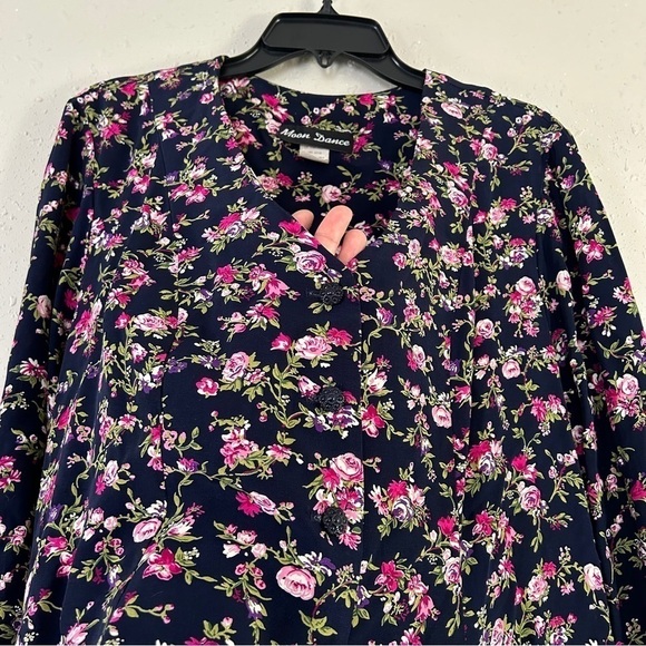 Moon Dance Vintage Blue Pink Floral Print Long Sleeve Mini Dress Size 18 Spring - Picture 2 of 7